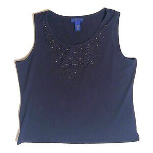 ✨ Karen Scott Sleeveless Embellished Blouse – Navy Blue – Elegant & Versatile ✨